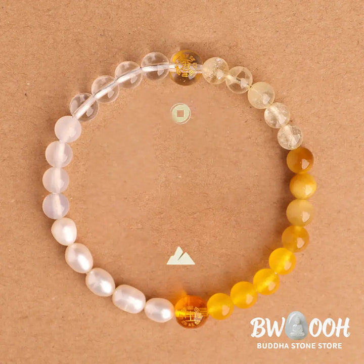 Buddha Stones Five Elements Various Agate Crystal Black Onyx Green Chalcedony Aquamarine Wisdom Bracelet - BWOOOH
