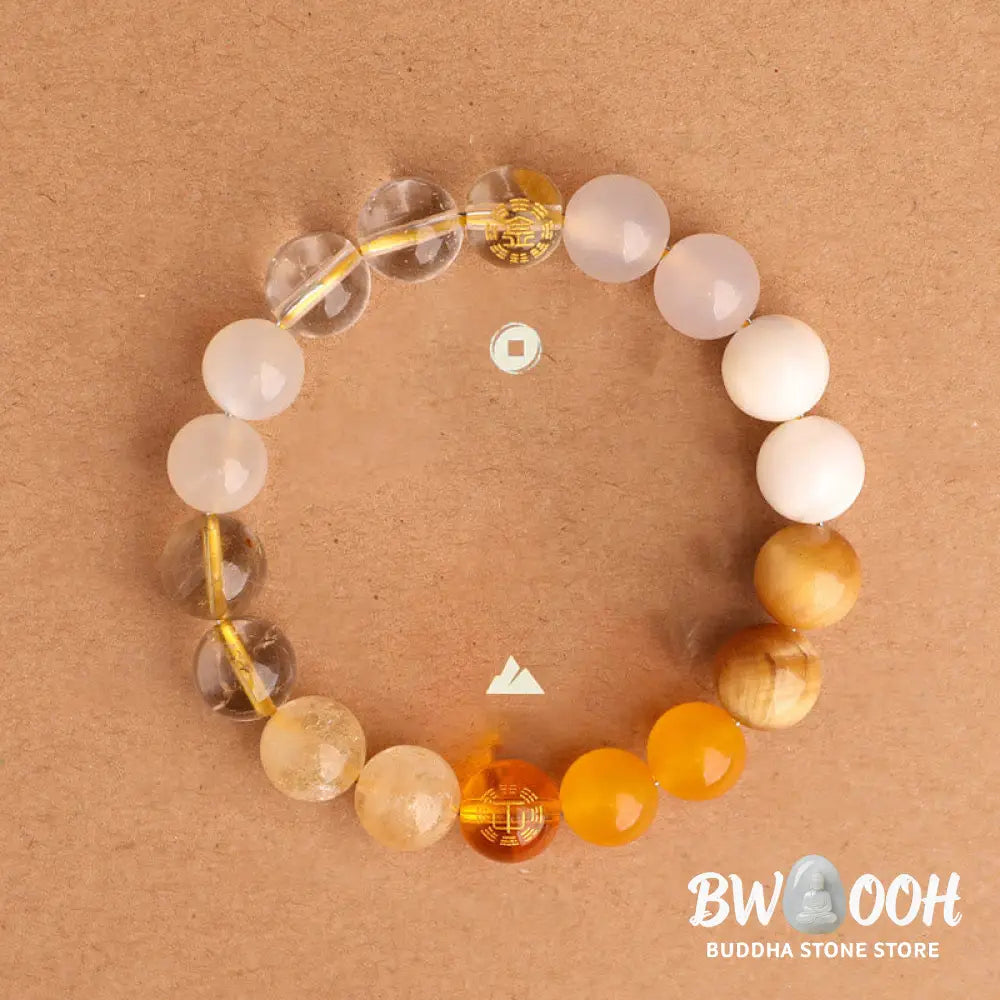 Buddha Stones Five Elements Various Agate Crystal Black Onyx Green Chalcedony Aquamarine Wisdom Bracelet - BWOOOH