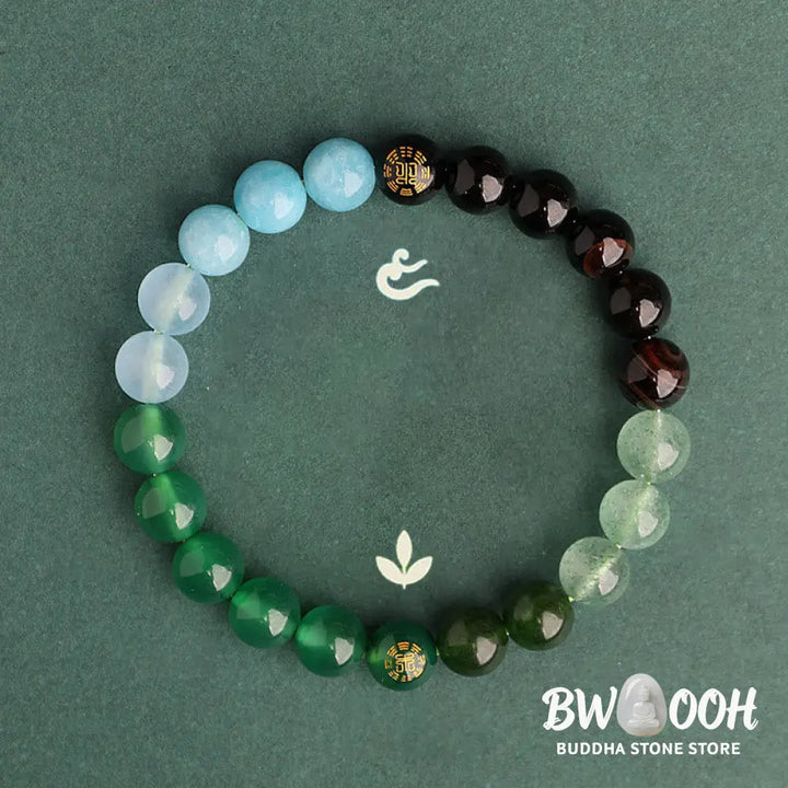 Buddha Stones Five Elements Various Agate Crystal Black Onyx Green Chalcedony Aquamarine Wisdom Bracelet - BWOOOH