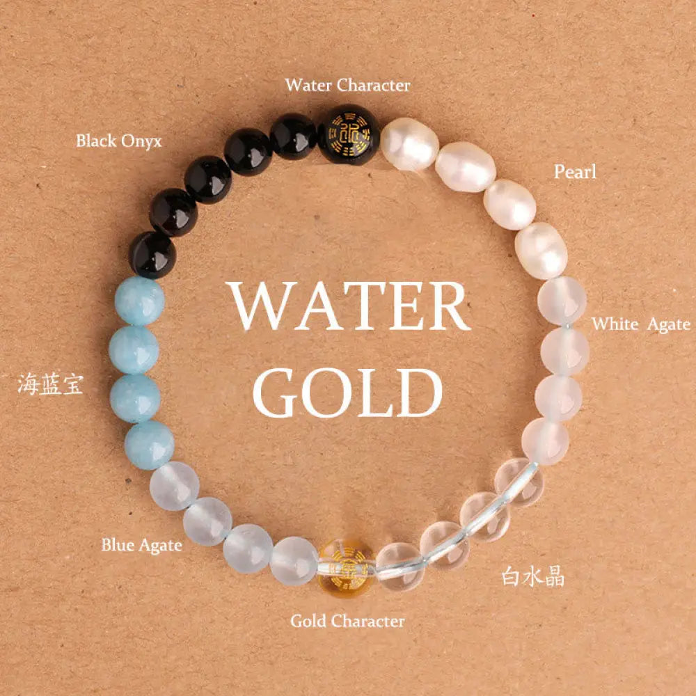 Buddha Stones Five Elements Various Agate Crystal Black Onyx Green Chalcedony Aquamarine Wisdom Bracelet - BWOOOH