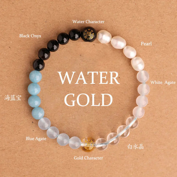 Buddha Stones Five Elements Various Agate Crystal Black Onyx Green Chalcedony Aquamarine Wisdom Bracelet - BWOOOH