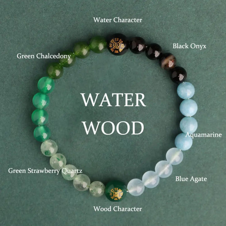 Buddha Stones Five Elements Various Agate Crystal Black Onyx Green Chalcedony Aquamarine Wisdom Bracelet - BWOOOH