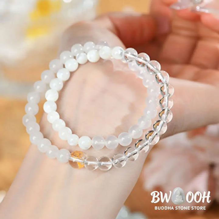 Buddha Stones Five Elements Various Agate Crystal Chalcedony White Crystal White Agate Luck Bracelet - BWOOOH - Bracelet