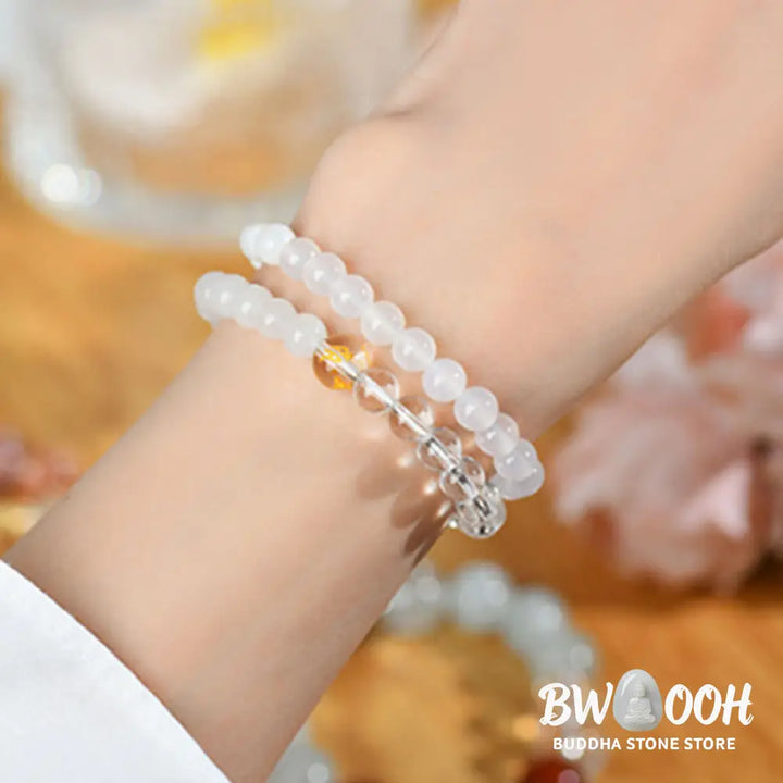 Buddha Stones Five Elements Various Agate Crystal Chalcedony White Crystal White Agate Luck Bracelet - BWOOOH - Bracelet