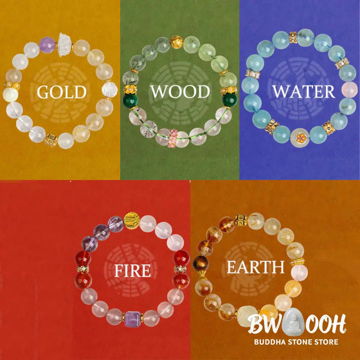 Buddha Stones Five Elements Various Agate Crystal Green Phantom Rutilated Quartz Green Grape Agate Malachite Luck