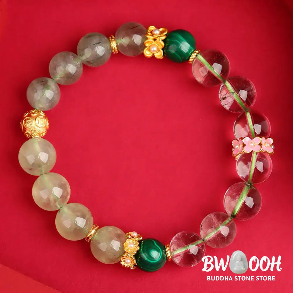Buddha Stones Five Elements Various Agate Crystal Green Phantom Rutilated Quartz Green Grape Agate Malachite Luck