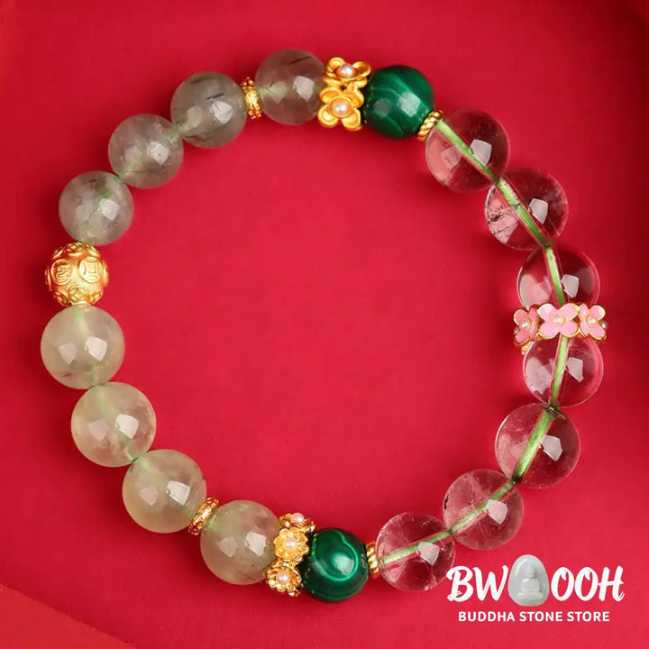 Buddha Stones Five Elements Various Agate Crystal Green Phantom Rutilated Quartz Green Grape Agate Malachite Luck