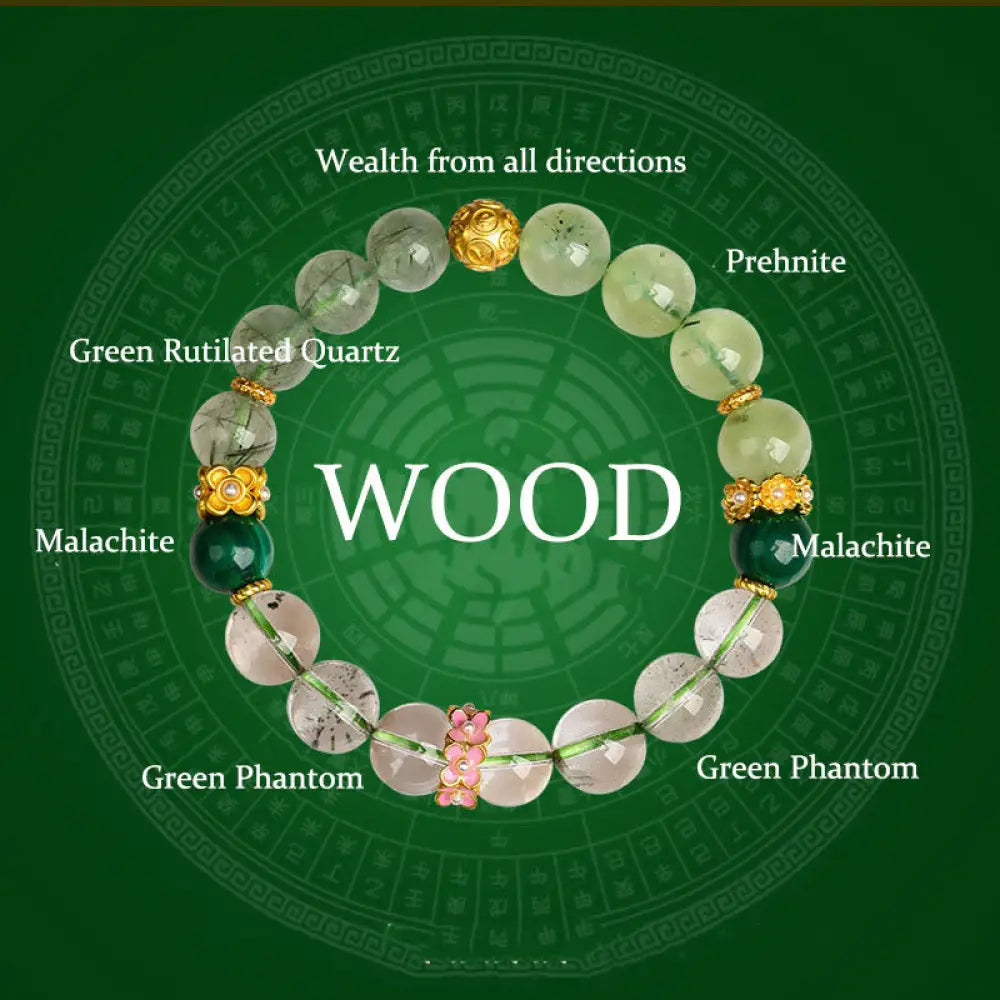 BWOOOH Five Elements Various Agate Crystal Green Phantom Rutilated Quartz Green Grape Agate Malachite Luck