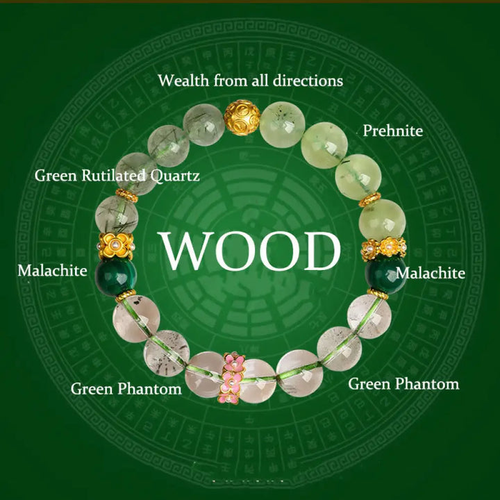 BWOOOH Five Elements Various Agate Crystal Green Phantom Rutilated Quartz Green Grape Agate Malachite Luck
