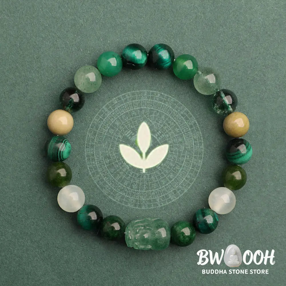 Buddha Stones Five Elements Various Agate Crystal Green Strawberry Quartz Moss Agate Green Phantom Luck Bracelet