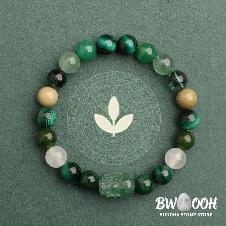 Buddha Stones Five Elements Various Agate Crystal Green Strawberry Quartz Moss Agate Green Phantom Luck Bracelet