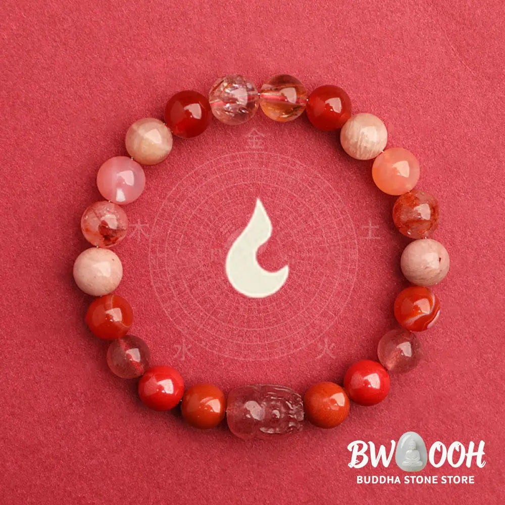 Buddha Stones Five Elements Various Agate Crystal Green Strawberry Quartz Moss Agate Green Phantom Luck Bracelet