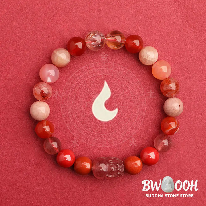 Buddha Stones Five Elements Various Agate Crystal Green Strawberry Quartz Moss Agate Green Phantom Luck Bracelet