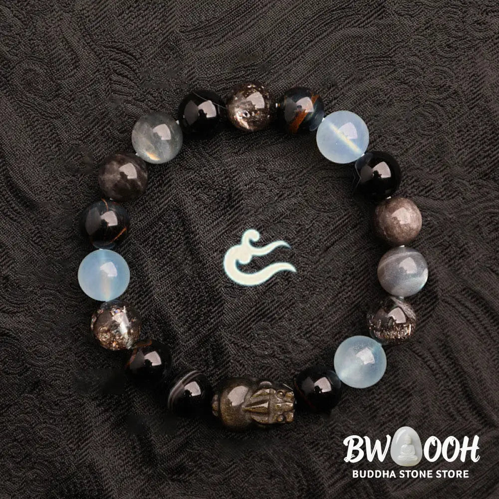 Buddha Stones Five Elements Various Agate Crystal Green Strawberry Quartz Moss Agate Green Phantom Luck Bracelet