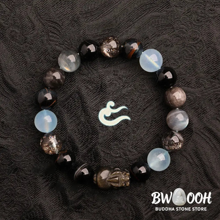 Buddha Stones Five Elements Various Agate Crystal Green Strawberry Quartz Moss Agate Green Phantom Luck Bracelet