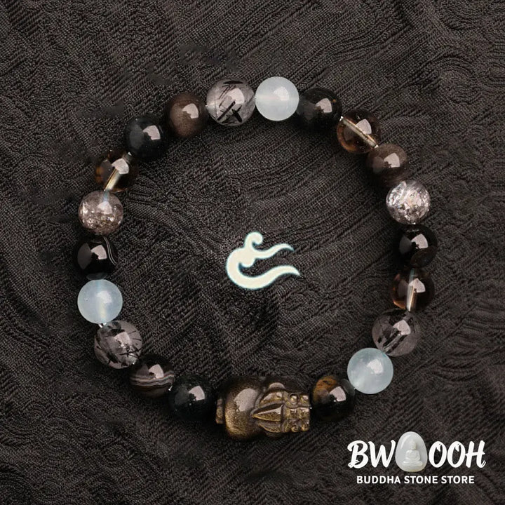 Buddha Stones Five Elements Various Agate Crystal Green Strawberry Quartz Moss Agate Green Phantom Luck Bracelet