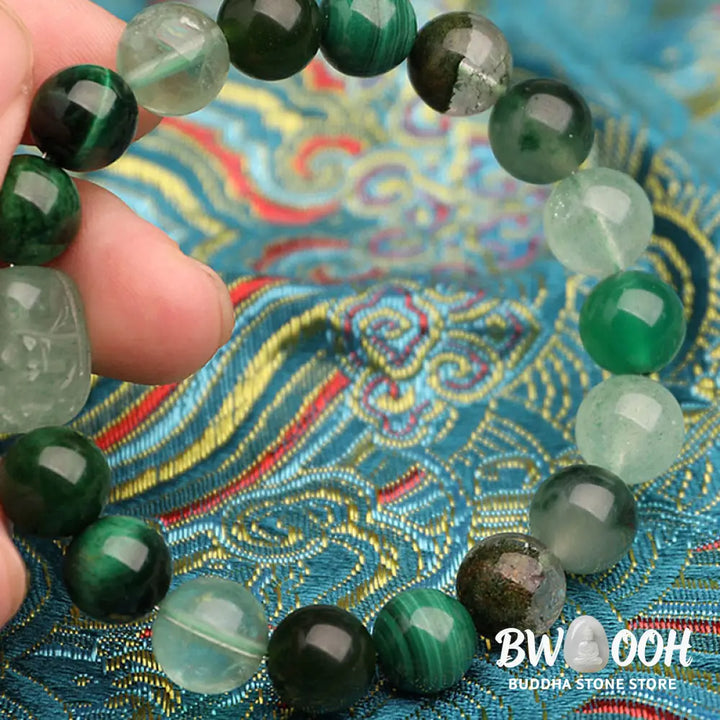 Buddha Stones Five Elements Various Agate Crystal Green Strawberry Quartz Moss Agate Green Phantom Luck Bracelet