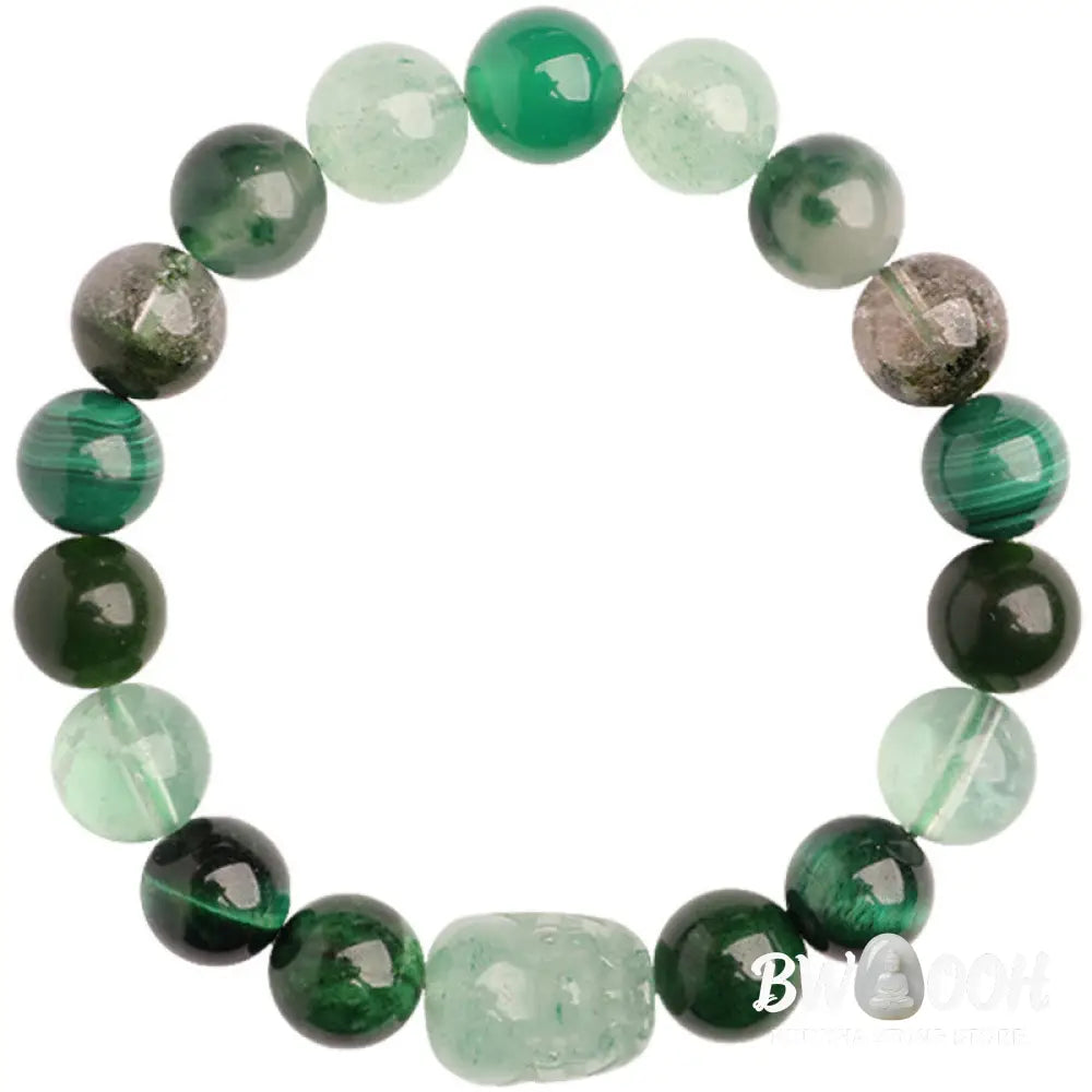 Buddha Stones Five Elements Various Agate Crystal Green Strawberry Quartz Moss Agate Green Phantom Luck Bracelet