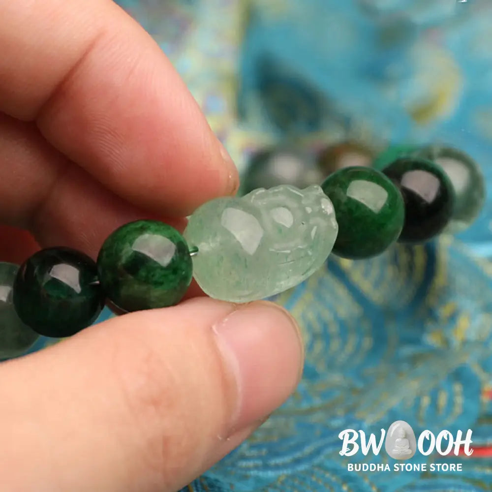 Buddha Stones Five Elements Various Agate Crystal Green Strawberry Quartz Moss Agate Green Phantom Luck Bracelet