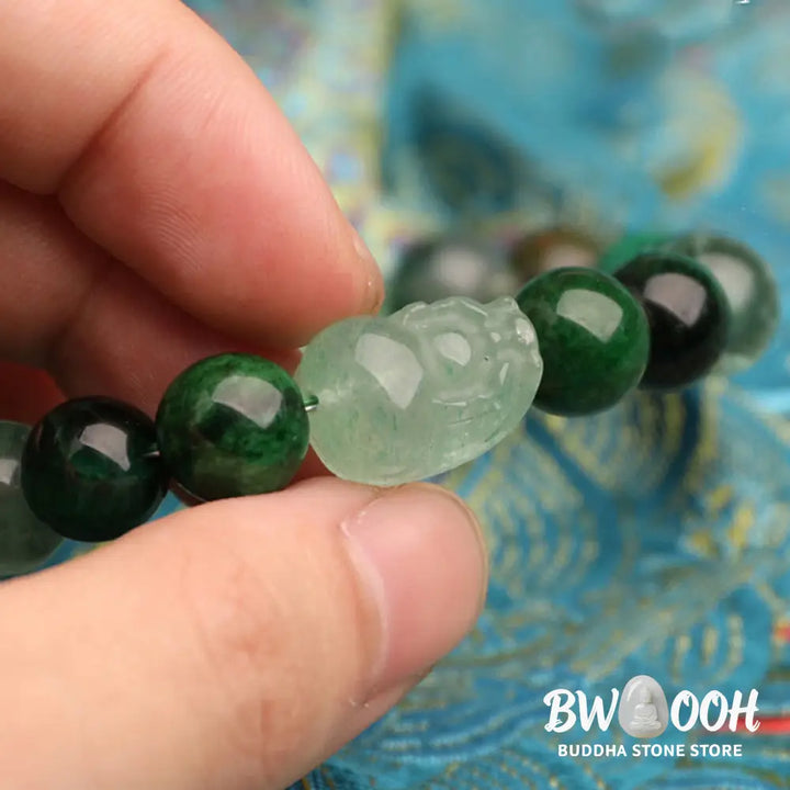 Buddha Stones Five Elements Various Agate Crystal Green Strawberry Quartz Moss Agate Green Phantom Luck Bracelet