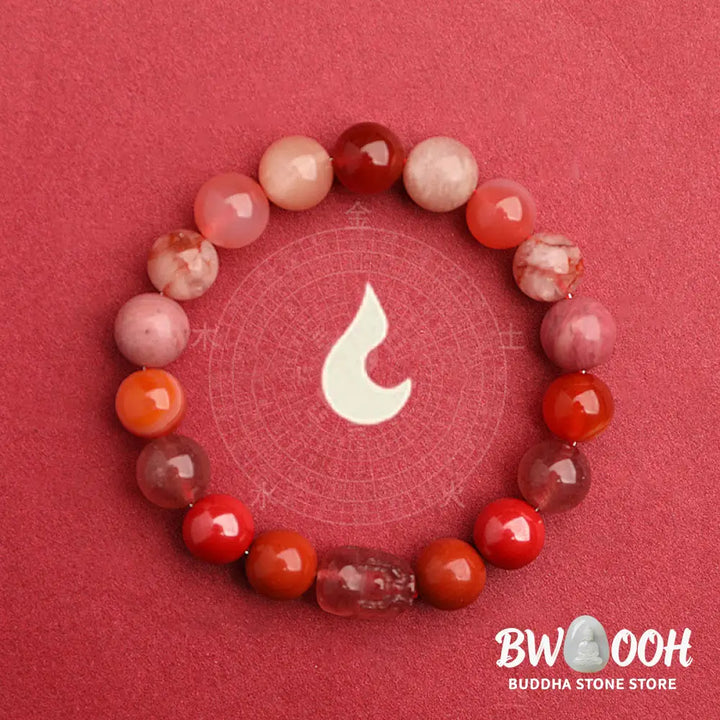 Buddha Stones Five Elements Various Agate Crystal Green Strawberry Quartz Moss Agate Green Phantom Luck Bracelet