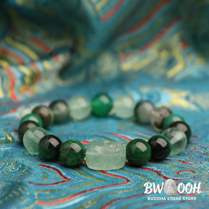 Buddha Stones Five Elements Various Agate Crystal Green Strawberry Quartz Moss Agate Green Phantom Luck Bracelet