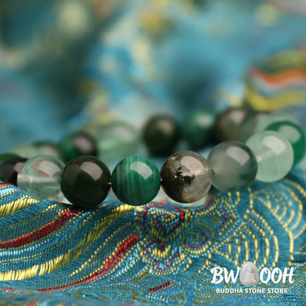 Buddha Stones Five Elements Various Agate Crystal Green Strawberry Quartz Moss Agate Green Phantom Luck Bracelet