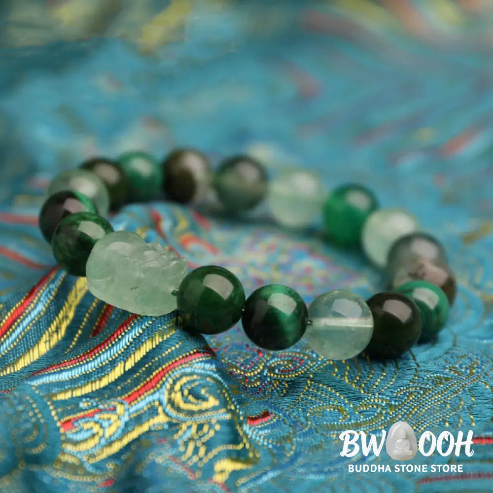 Buddha Stones Five Elements Various Agate Crystal Green Strawberry Quartz Moss Agate Green Phantom Luck Bracelet