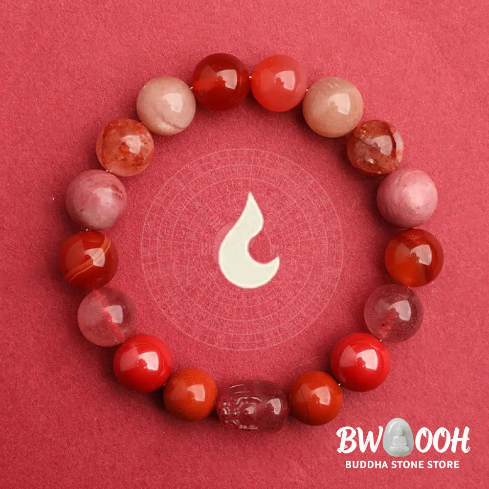 Buddha Stones Five Elements Various Agate Crystal Green Strawberry Quartz Moss Agate Green Phantom Luck Bracelet