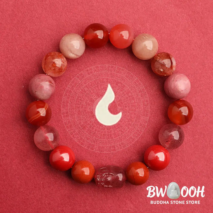 Buddha Stones Five Elements Various Agate Crystal Green Strawberry Quartz Moss Agate Green Phantom Luck Bracelet