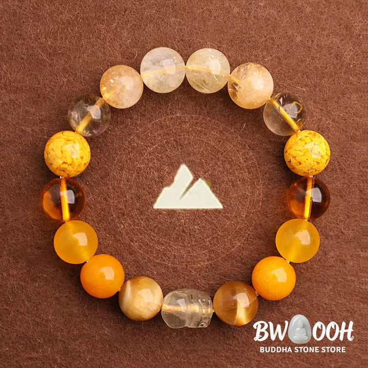 Buddha Stones Five Elements Various Agate Crystal Green Strawberry Quartz Moss Agate Green Phantom Luck Bracelet