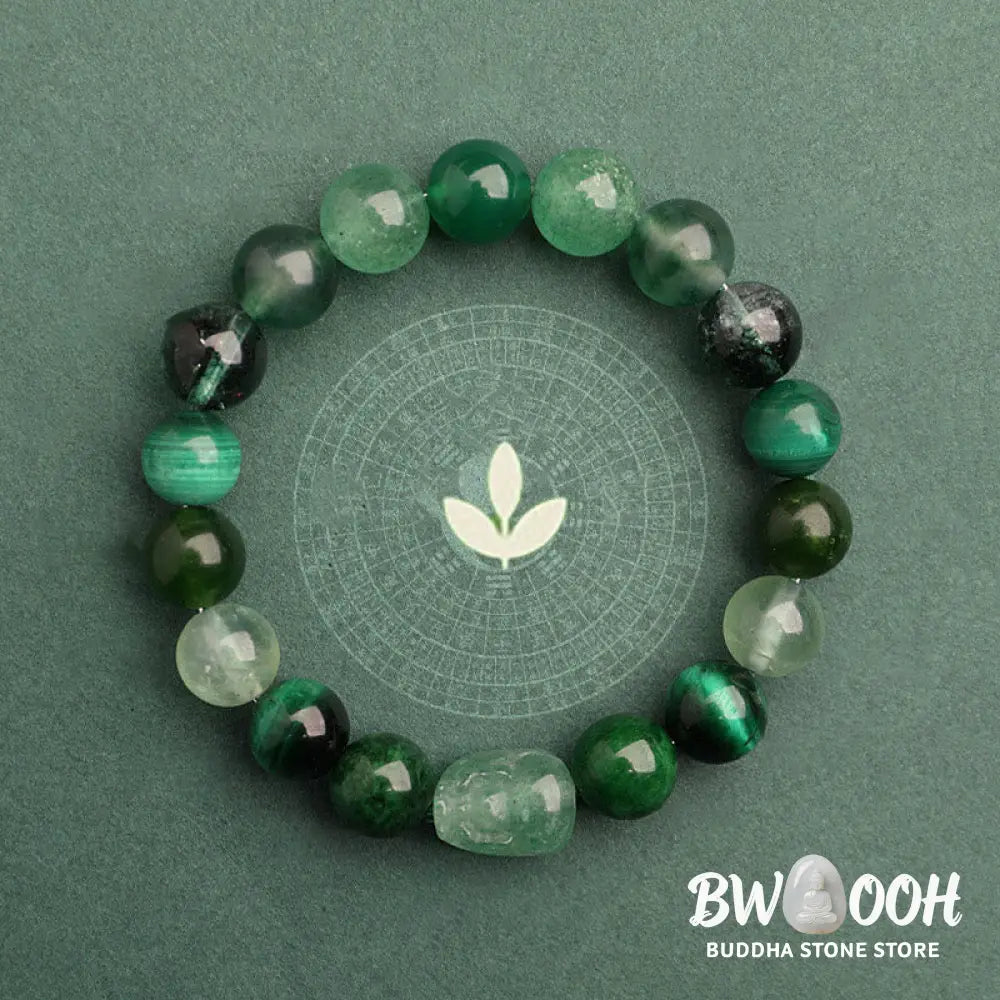 Buddha Stones Five Elements Various Agate Crystal Green Strawberry Quartz Moss Agate Green Phantom Luck Bracelet