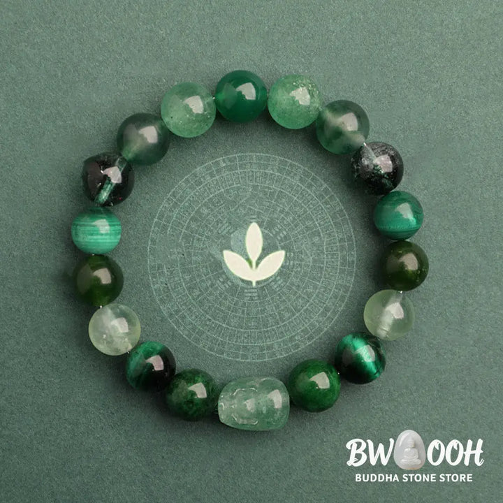 Buddha Stones Five Elements Various Agate Crystal Green Strawberry Quartz Moss Agate Green Phantom Luck Bracelet