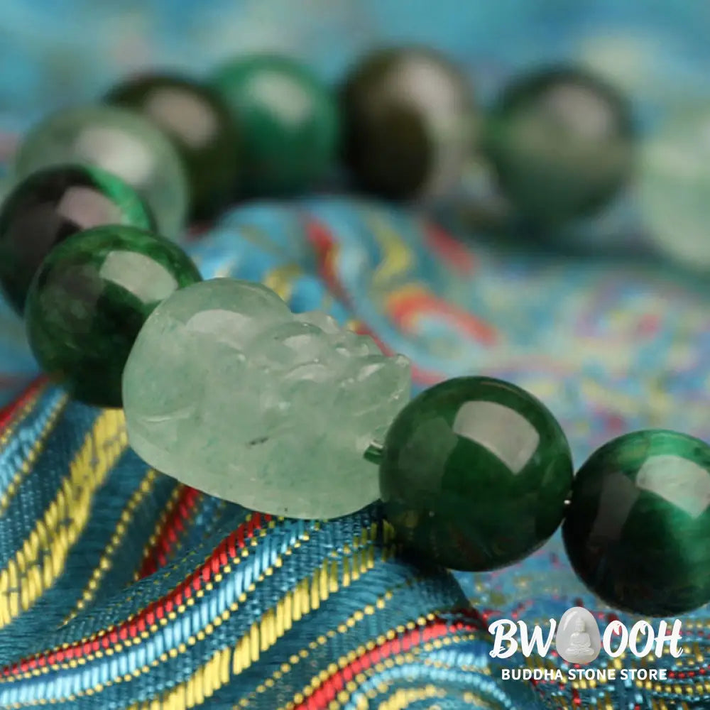 Buddha Stones Five Elements Various Agate Crystal Green Strawberry Quartz Moss Agate Green Phantom Luck Bracelet