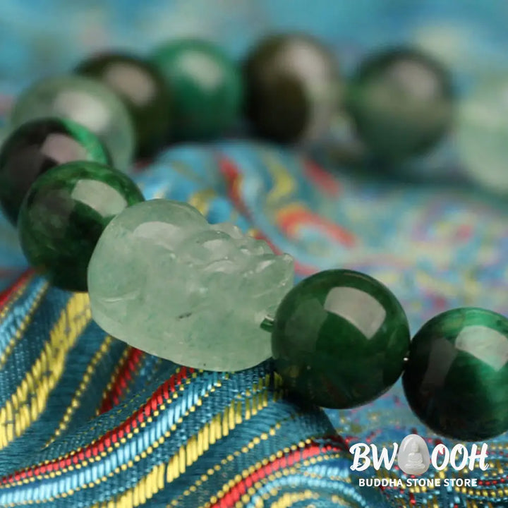 Buddha Stones Five Elements Various Agate Crystal Green Strawberry Quartz Moss Agate Green Phantom Luck Bracelet