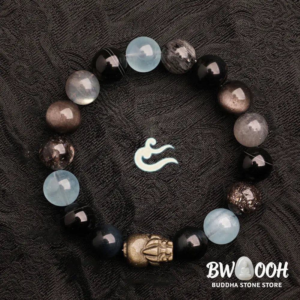 Buddha Stones Five Elements Various Agate Crystal Green Strawberry Quartz Moss Agate Green Phantom Luck Bracelet