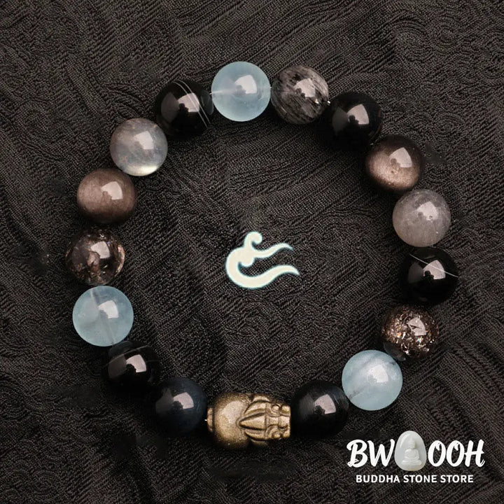 Buddha Stones Five Elements Various Agate Crystal Green Strawberry Quartz Moss Agate Green Phantom Luck Bracelet