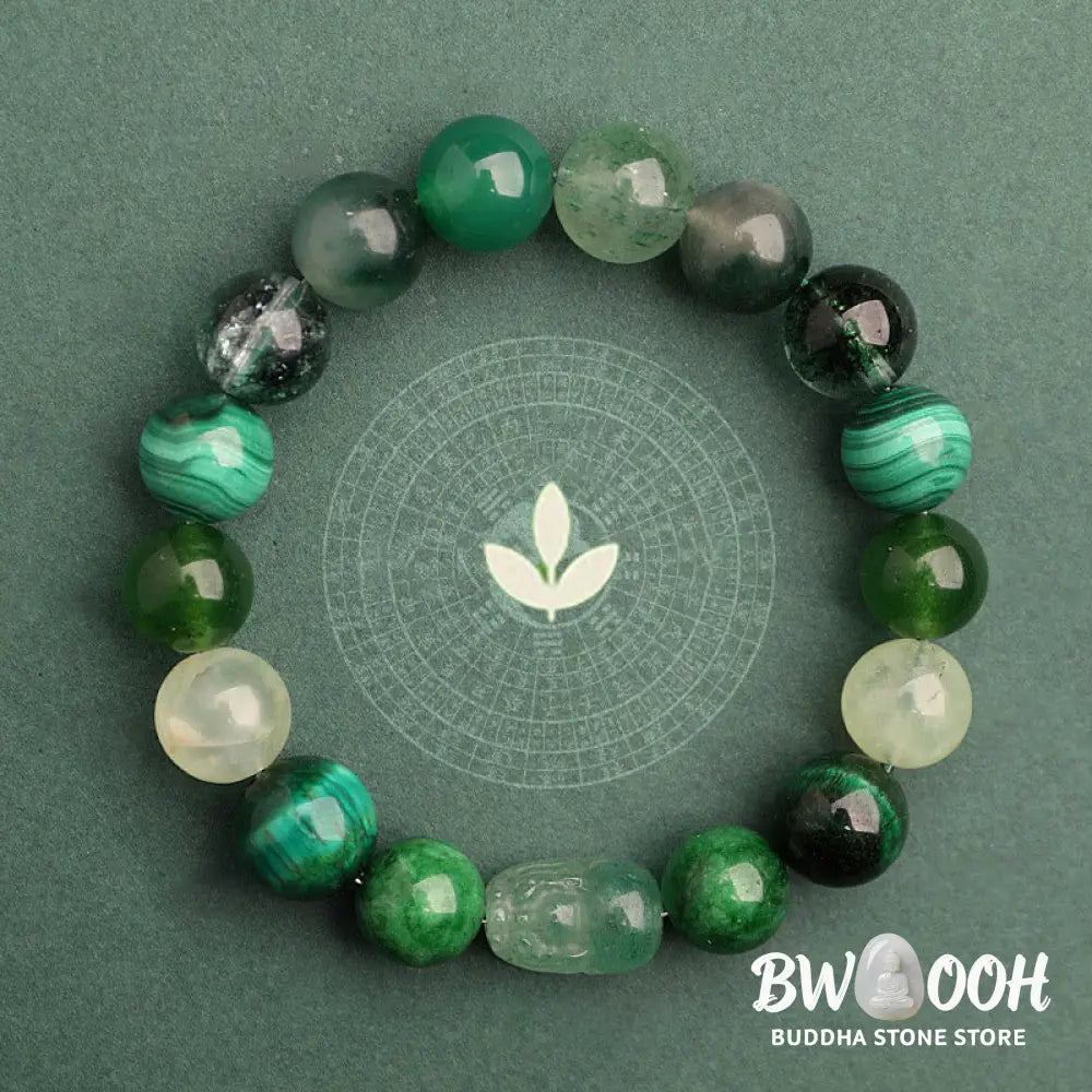 Buddha Stones Five Elements Various Agate Crystal Green Strawberry Quartz Moss Agate Green Phantom Luck Bracelet