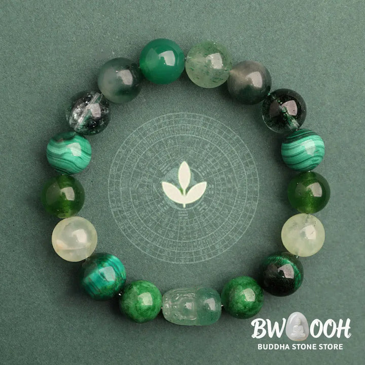 Buddha Stones Five Elements Various Agate Crystal Green Strawberry Quartz Moss Agate Green Phantom Luck Bracelet