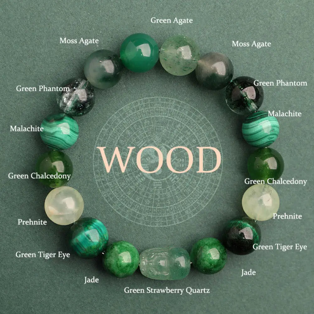 BWOOOH Five Elements Various Agate Crystal Green Strawberry Quartz Moss Agate Green Phantom Luck Bracelet