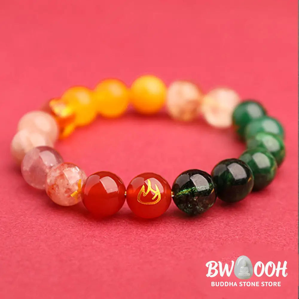 Buddha Stones Five Elements Various Agate Crystal Green Strawberry Quartz Sun Stone Wealth Bracelet - BWOOOH - Bracelet
