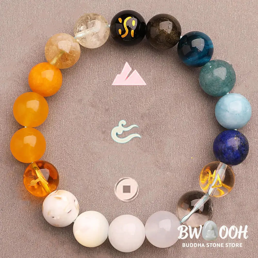 Buddha Stones Five Elements Various Agate Crystal Green Strawberry Quartz Sun Stone Wealth Bracelet - BWOOOH - Bracelet