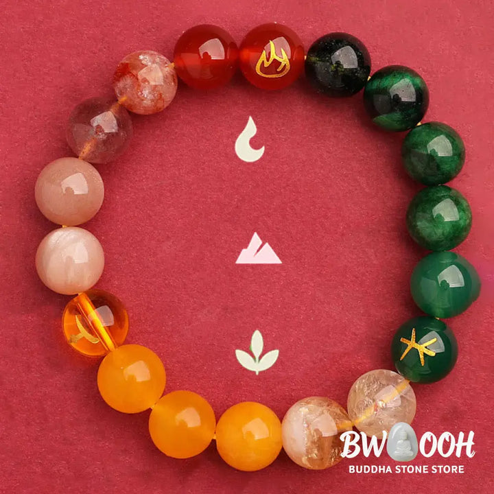 Buddha Stones Five Elements Various Agate Crystal Green Strawberry Quartz Sun Stone Wealth Bracelet - BWOOOH - Bracelet