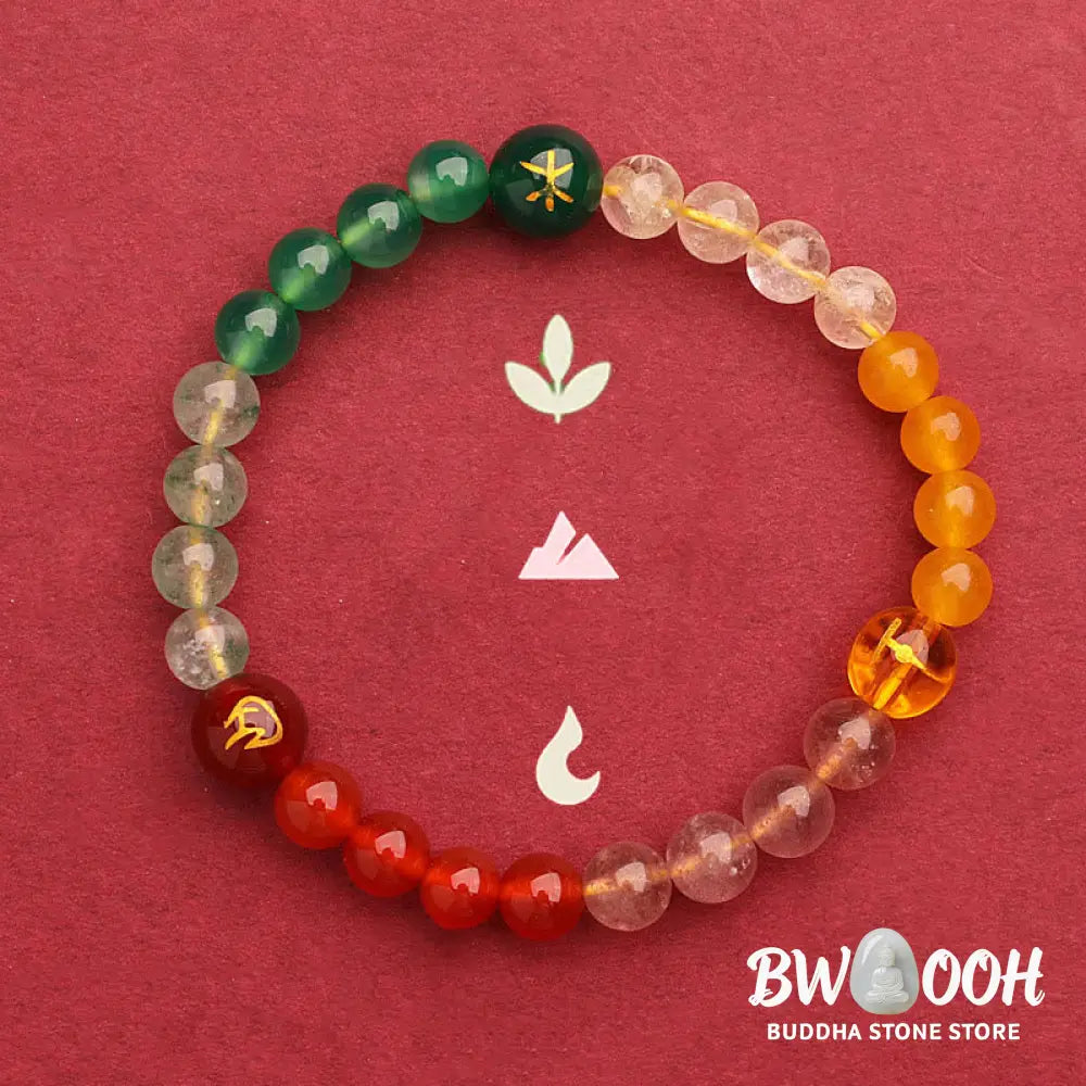 Buddha Stones Five Elements Various Agate Crystal Green Strawberry Quartz Sun Stone Wealth Bracelet - BWOOOH - Bracelet