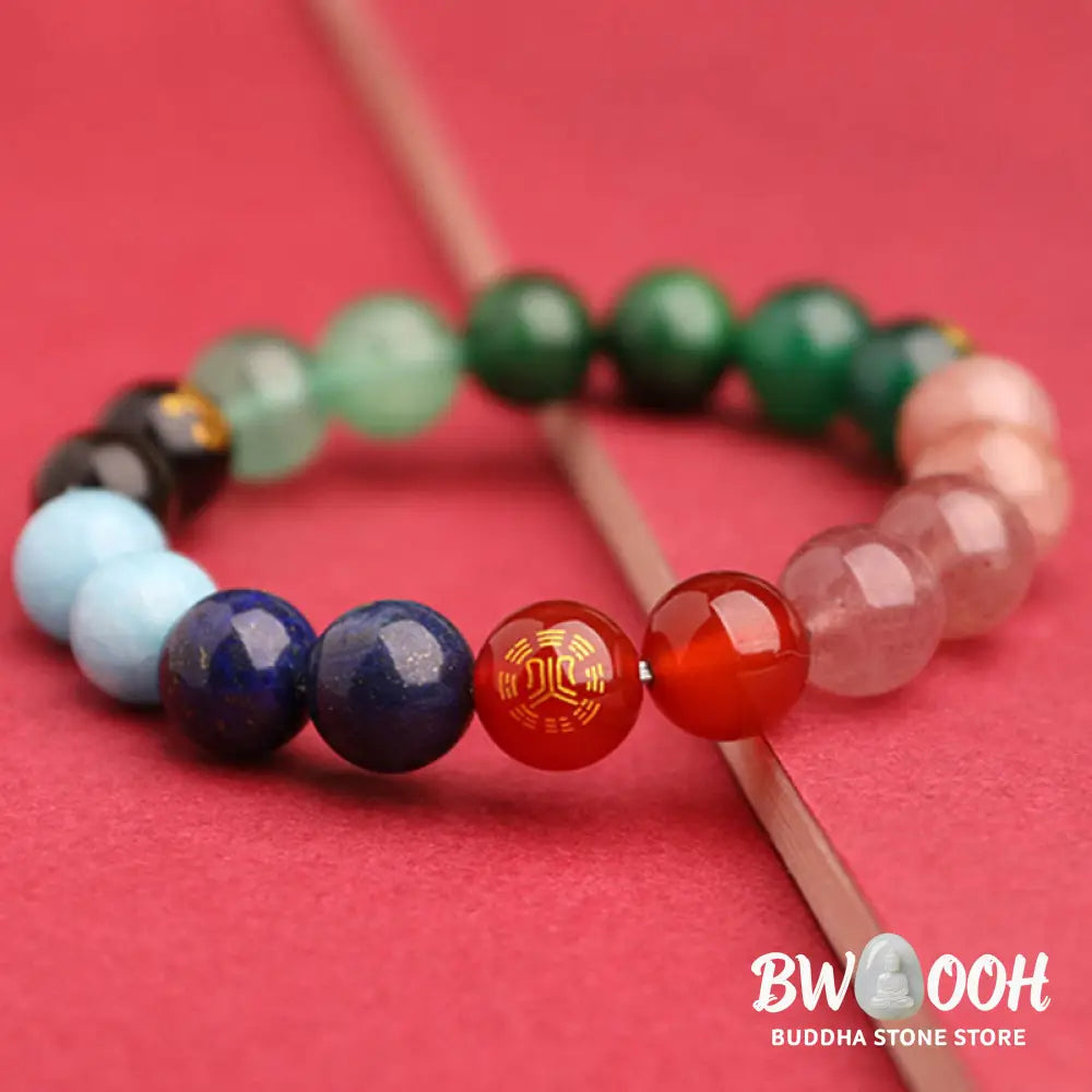 Buddha Stones Five Elements Various Agate Crystal Green Strawberry Quartz Sun Stone Wealth Bracelet - BWOOOH - Bracelet