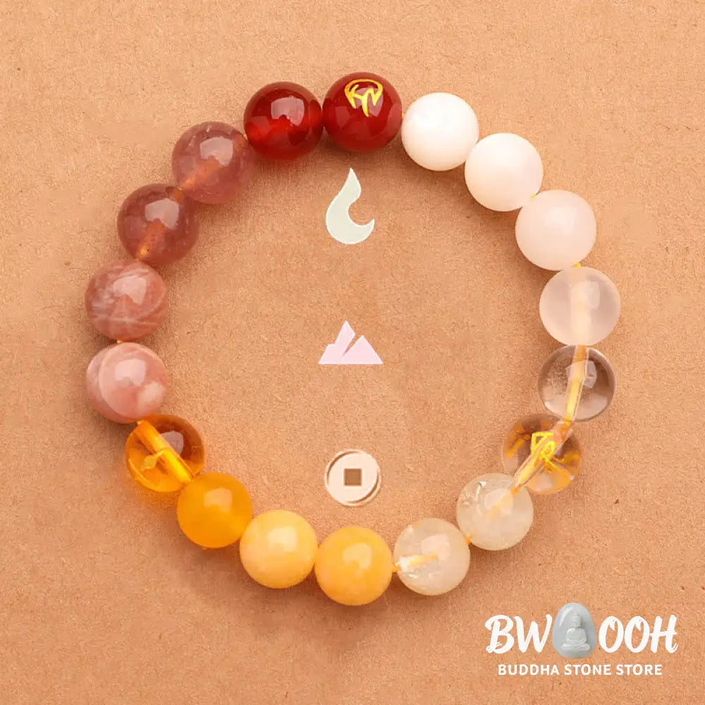 Buddha Stones Five Elements Various Agate Crystal Green Strawberry Quartz Sun Stone Wealth Bracelet - BWOOOH - Bracelet