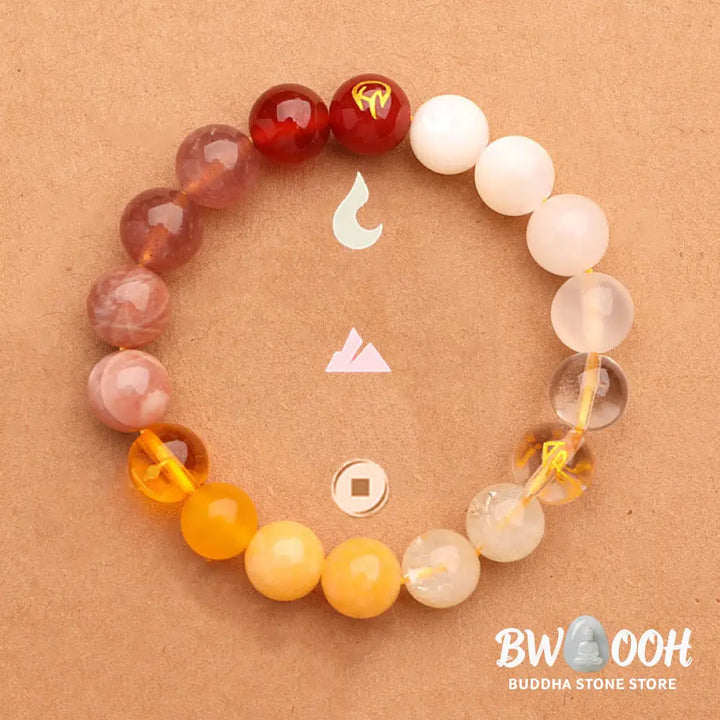 Buddha Stones Five Elements Various Agate Crystal Green Strawberry Quartz Sun Stone Wealth Bracelet - BWOOOH - Bracelet