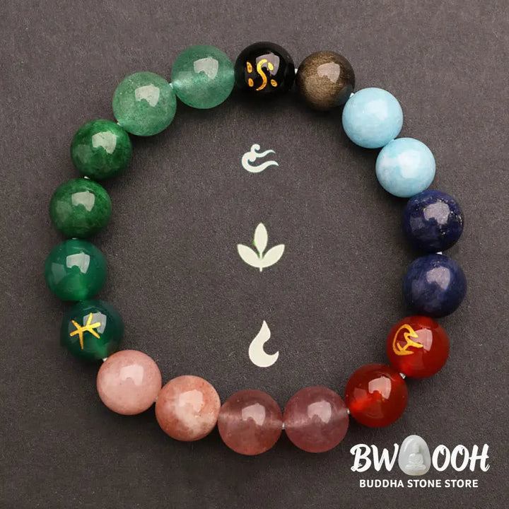 Buddha Stones Five Elements Various Agate Crystal Green Strawberry Quartz Sun Stone Wealth Bracelet - BWOOOH - Bracelet