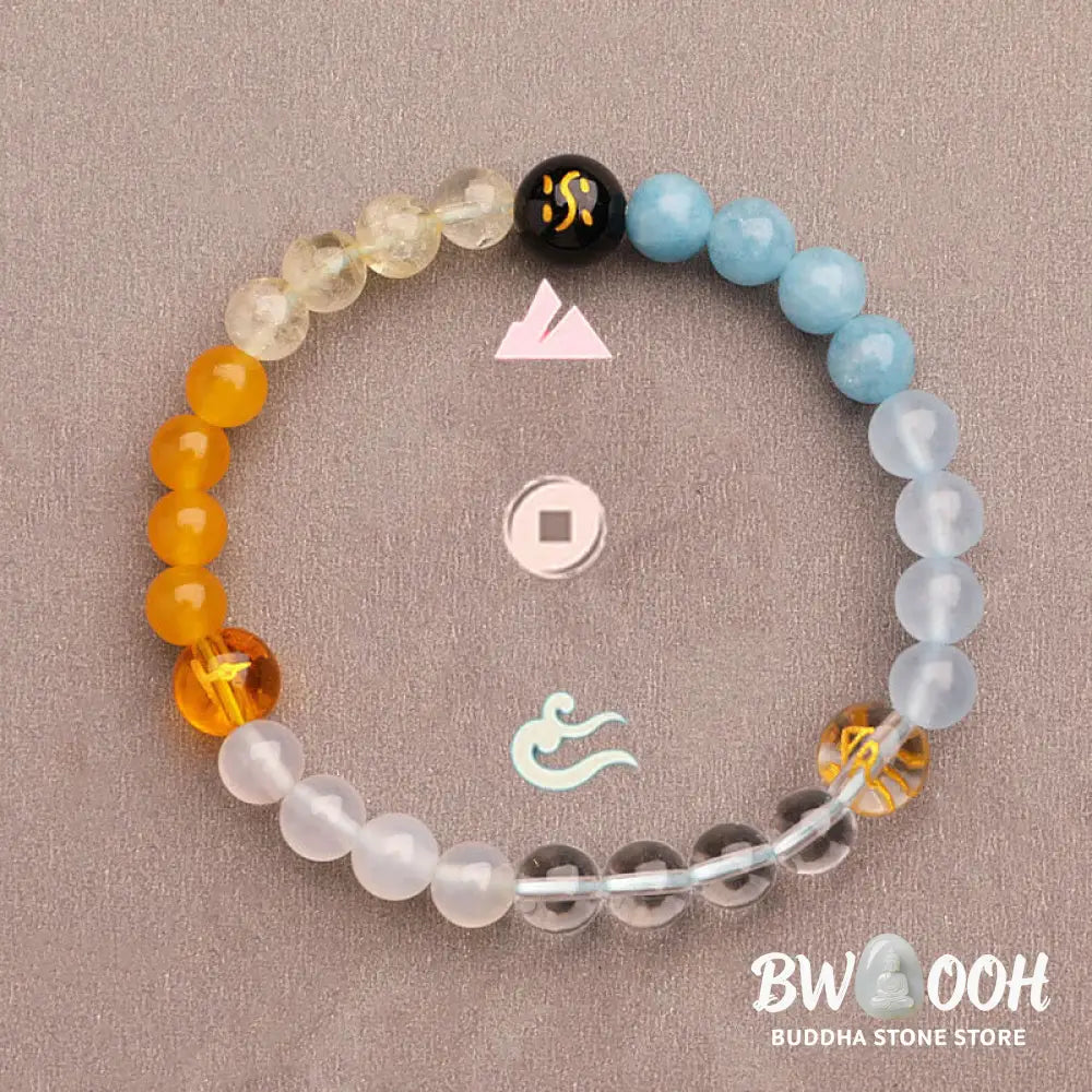 Buddha Stones Five Elements Various Agate Crystal Green Strawberry Quartz Sun Stone Wealth Bracelet - BWOOOH - Bracelet