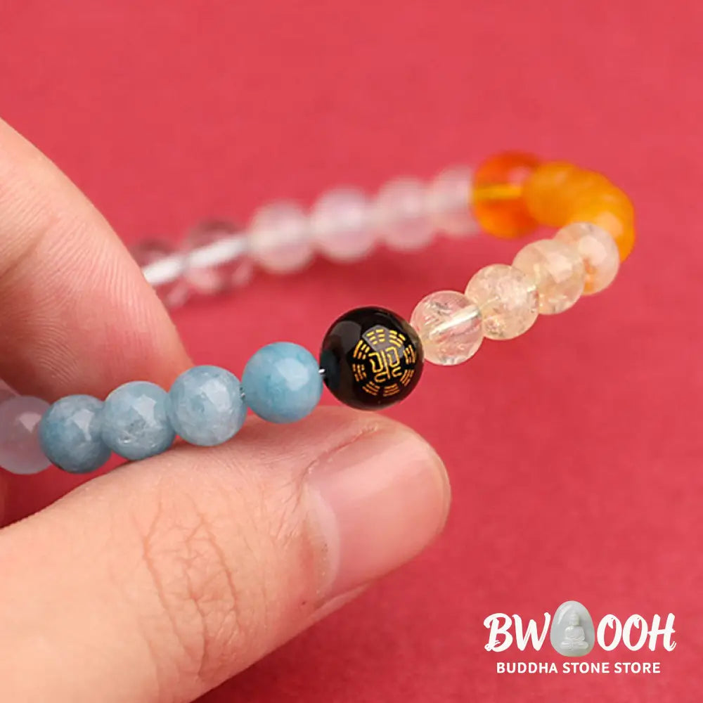 Buddha Stones Five Elements Various Agate Crystal Green Strawberry Quartz Sun Stone Wealth Bracelet - BWOOOH - Bracelet